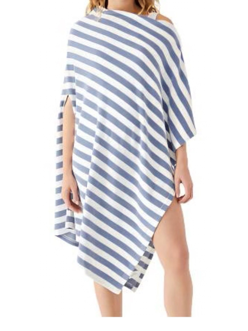 Mersea 3-in-1 Travel Poncho Wrap Shawl Blue White Stripe OS Coastal Luxe